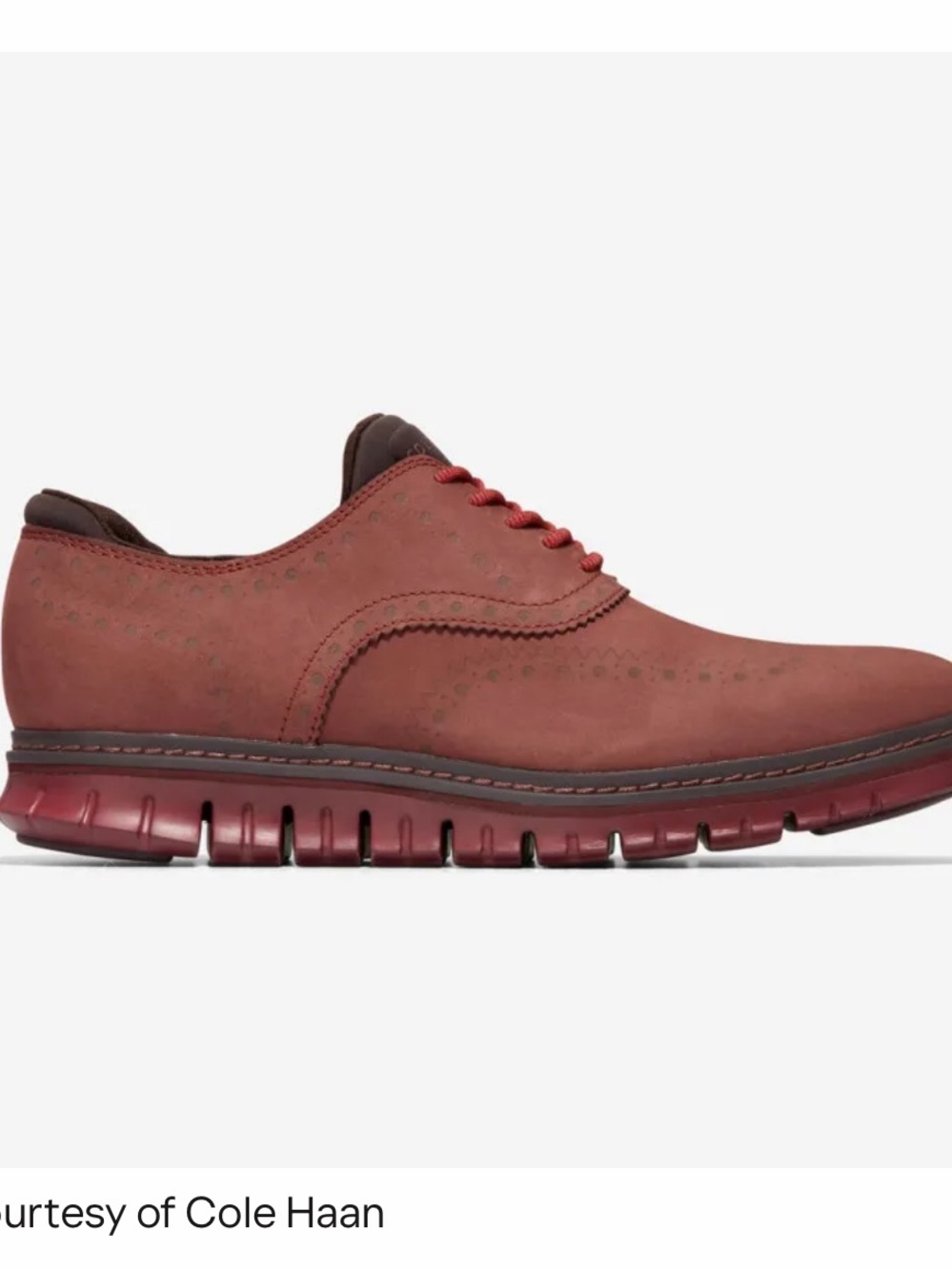 Cole Haan Men’s Wingtip Oxford in Syrah Red Nubuck